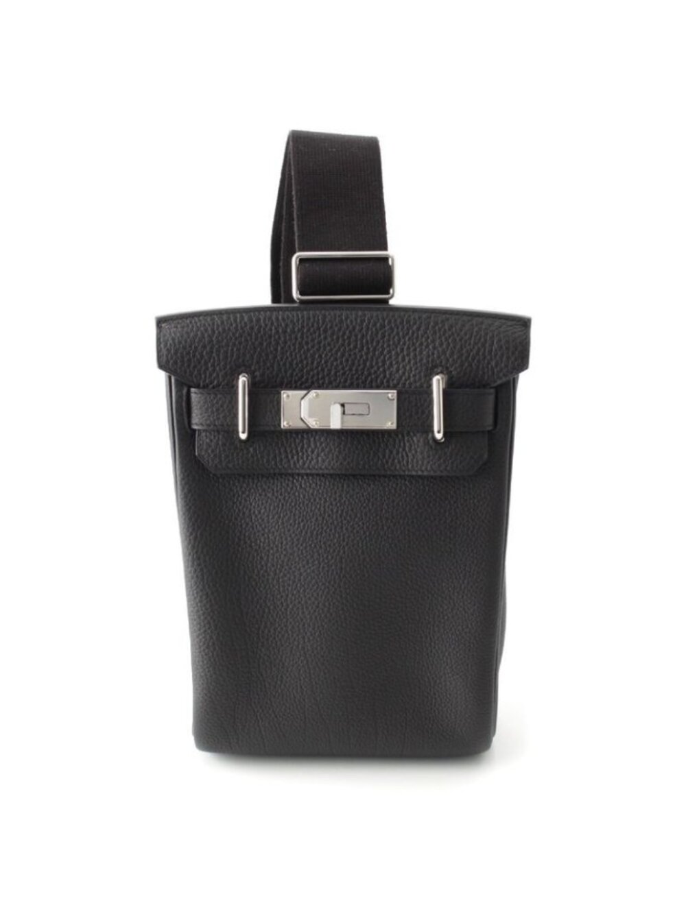 Hermes 2023 B Kelly Hac a Dos PM Togo One Shoulder Body Bag Black Silver